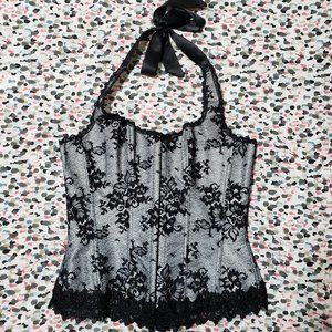 Fredericks of Hollywood blk lace over white corset